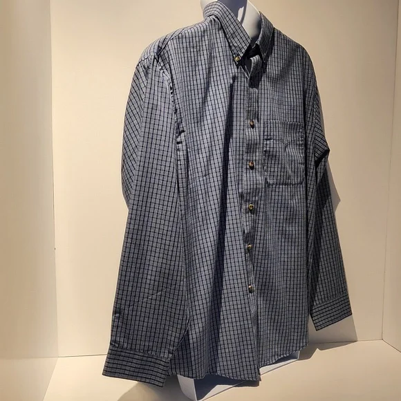 Arrow men's long sleeve button-down shirt large blue/white plaid check - Picture 2 of 11